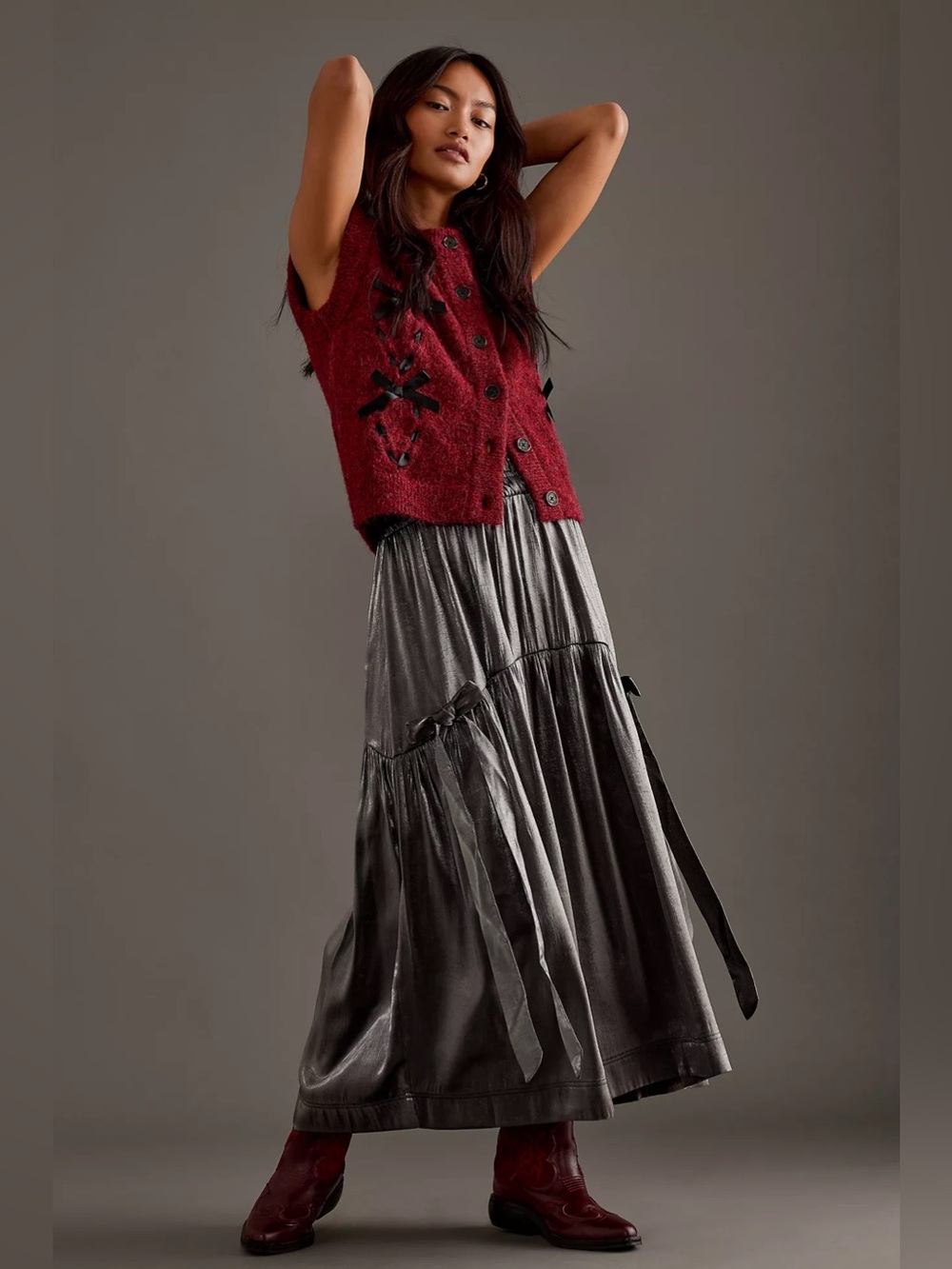 NWT Damson Madder Dempsey Midi Skirt in Grey US 6 / UK 10